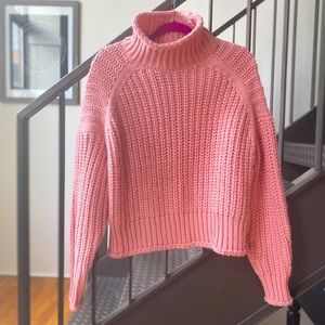 H&M Pink Chunky Knit Mockneck Sweater Size M